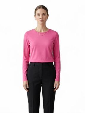 L.L. Bean Pink Supima Cotton Long Sleeve Tee Shirt Large Petite